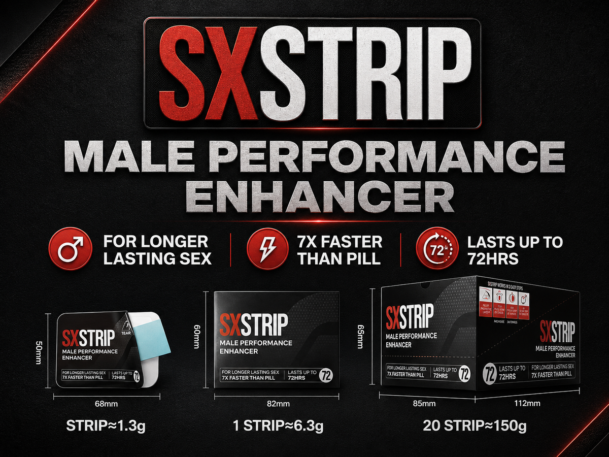 SXSTRIP male performance oral strips and product packaging